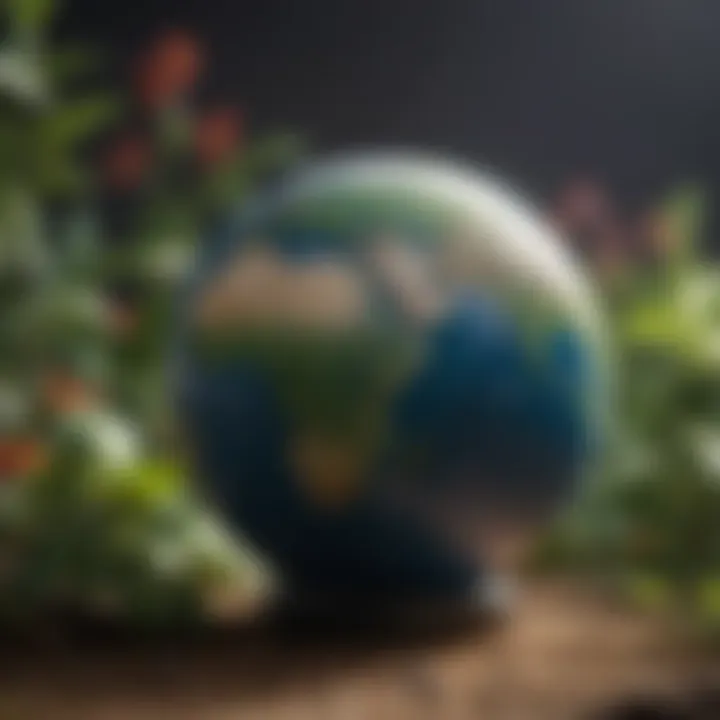 A close-up of a vibrant globe surrounded by various flora