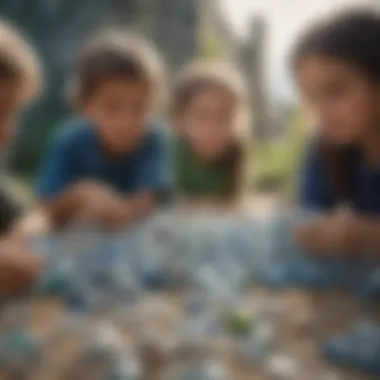 Youthful Recycling Champions Illustration showcasing a diverse group of children recycling plastic bottles