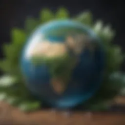 Illustration of Earth Day logo with planet Earth and green leaves