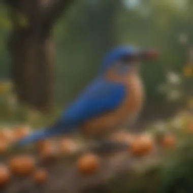 Diverse Food Sources in Bluebird Habitat A natural habitat scene featuring fruits and insects available for bluebirds