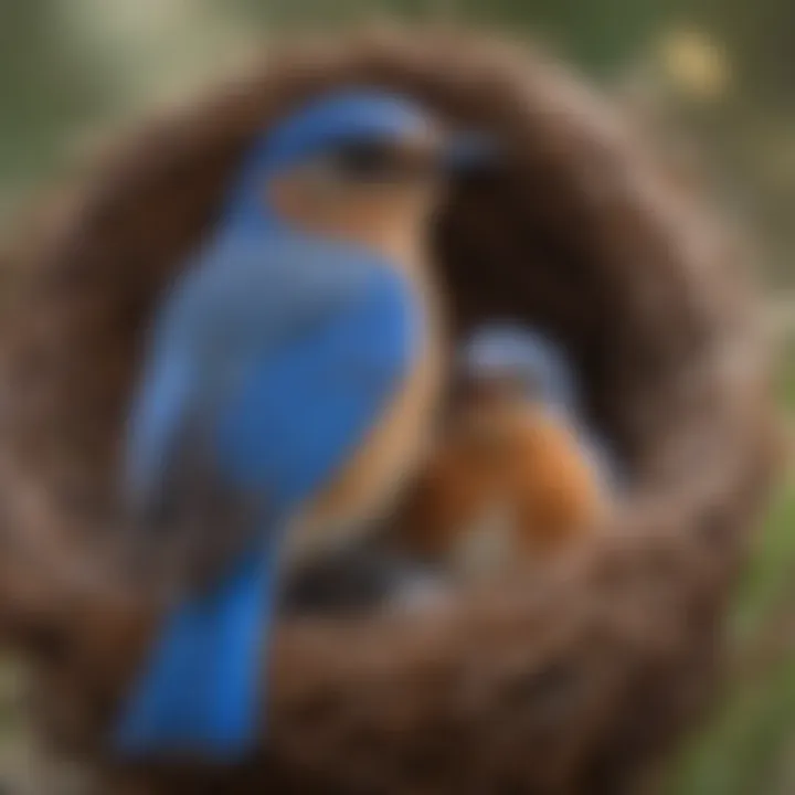 Eastern Bluebird feeding its young in a nest