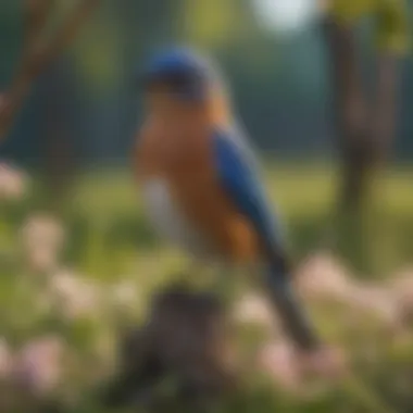 Eastern Bluebird in its natural habitat amidst blooming flowers