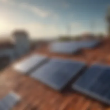 Solar panels installed on rooftops, representing renewable energy solutions.