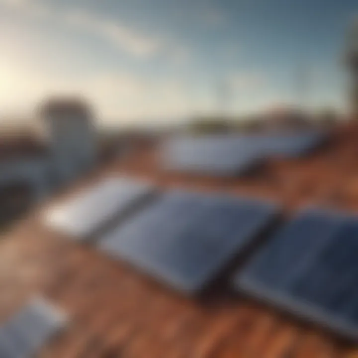 Solar panels installed on rooftops, representing renewable energy solutions.