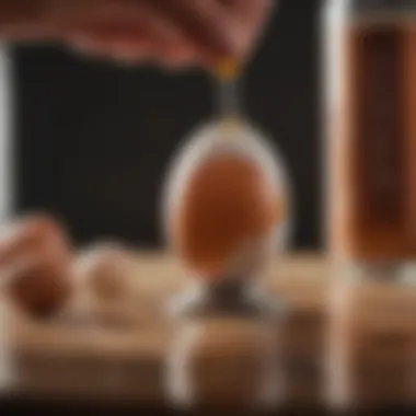 Egg being positioned at bottle opening