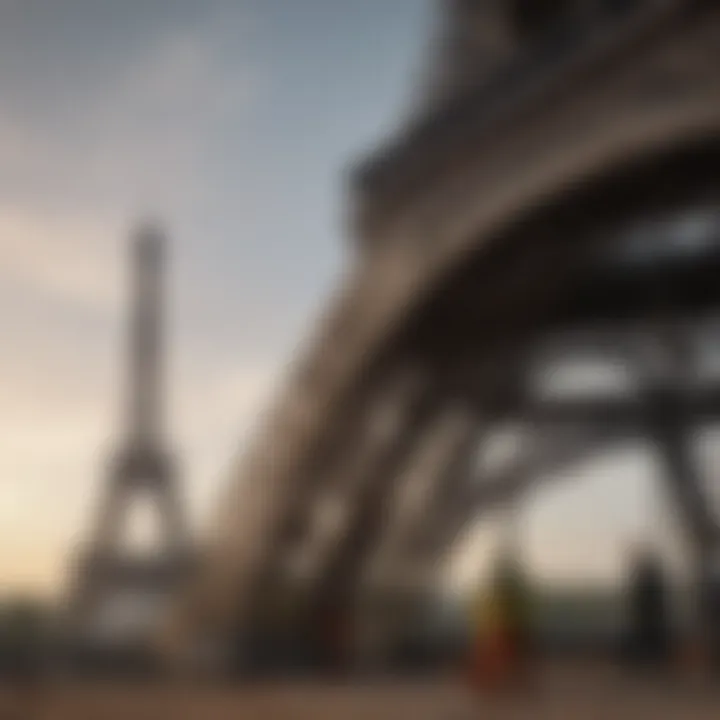 Eiffel Tower under construction with workers