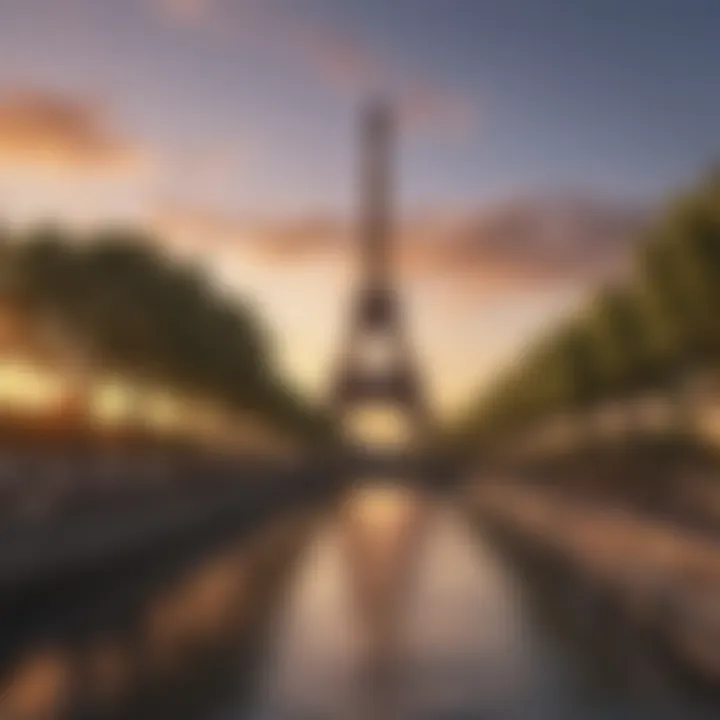Sunset illuminating the Eiffel Tower and its surroundings