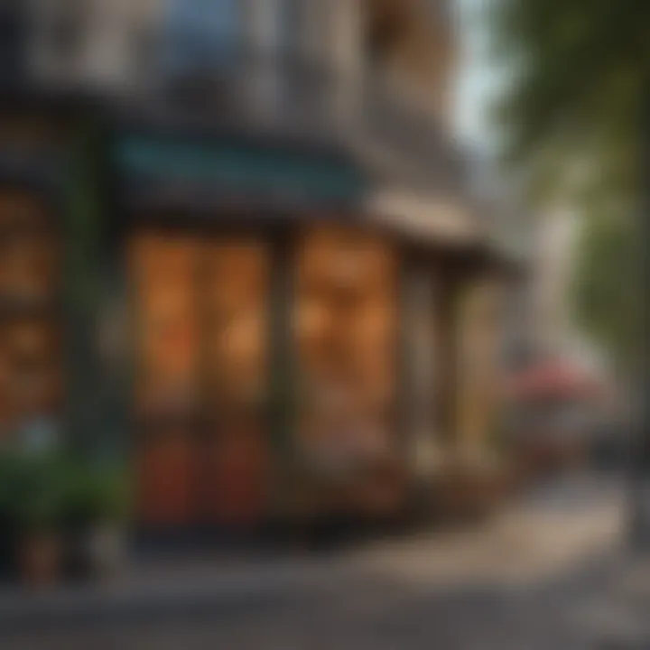 A vibrant street scene showcasing the charming cafés and boutiques near the Eiffel Tower.