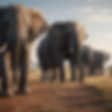 Elegant elephant herd roaming vast savannah