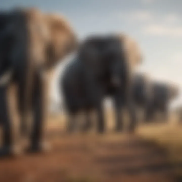 Elegant elephant herd roaming vast savannah