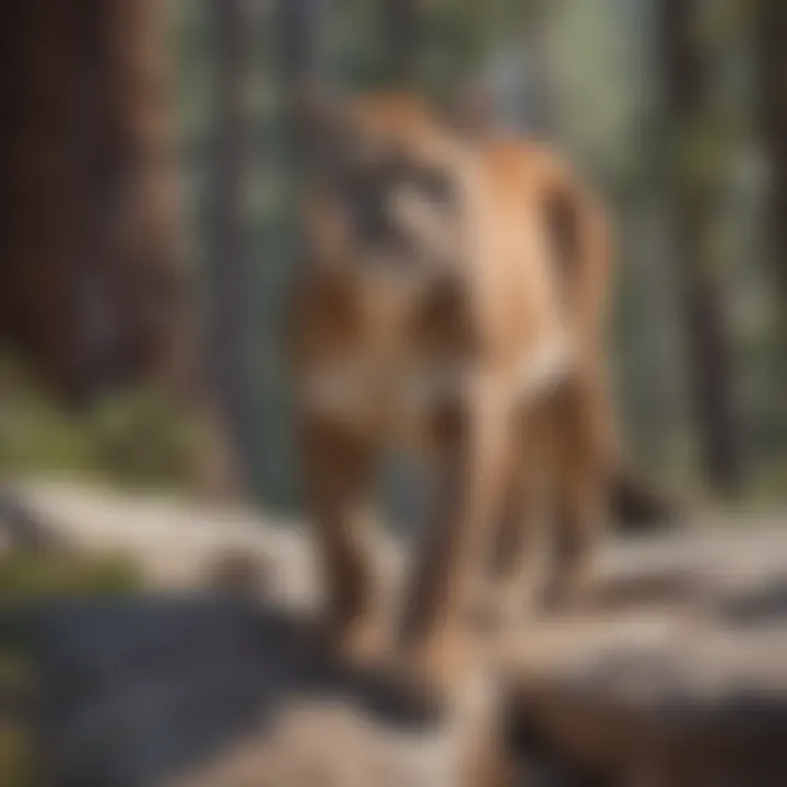 Elegant mountain lion stealthily navigating Yosemite's rugged terrain