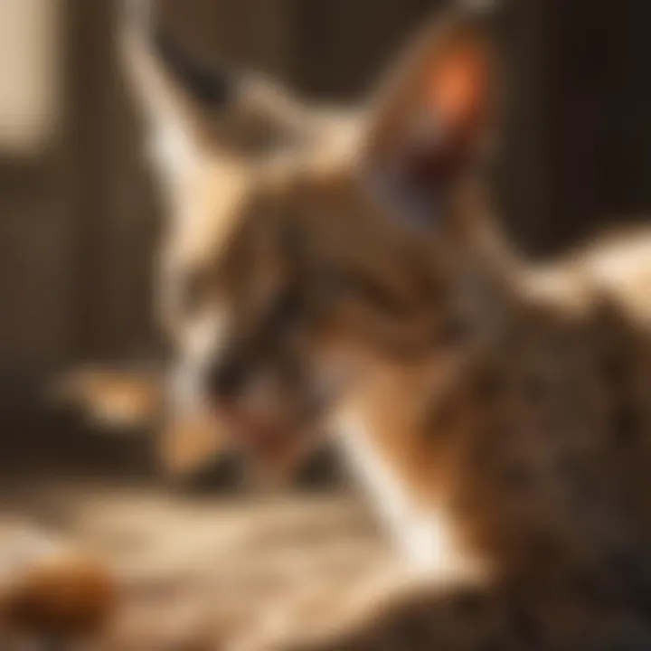 Elegant Serval Kitten Playing with a Feather Toy