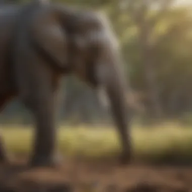 Elephant Displaying Foraging Behavior in the Wild Elephant Foraging in Natural Habitat