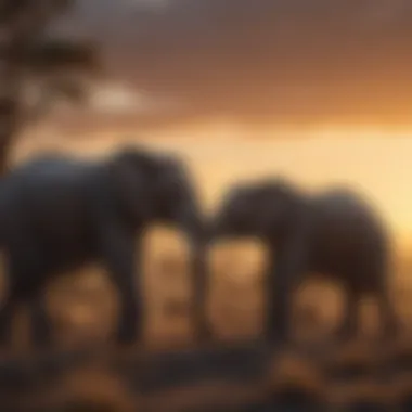 Silhouettes of Elephants Against Sunset Sky