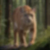 Majestic North American Puma roaming through dense forest