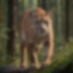 Majestic North American Puma roaming through dense forest