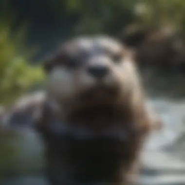 Charming baby otter floating gracefully in water