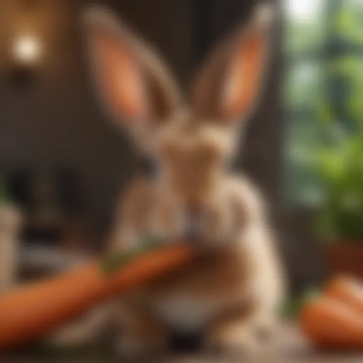 Sweet bunny munching on a carrot in a whimsical setting