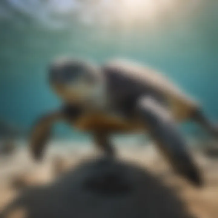 Illustration of a serene ocean scene with endangered sea turtles
