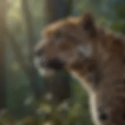 Majestic endangered jaguar in dense forest