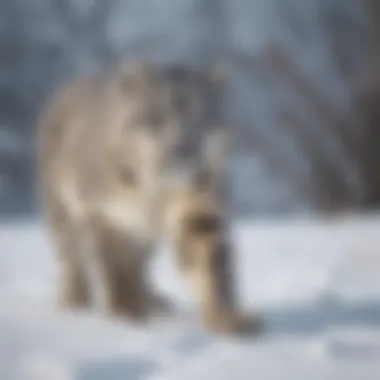 Snow leopard tracks in the snow-covered wilderness