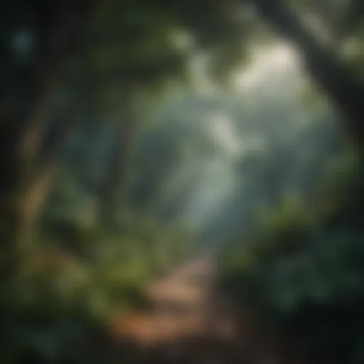 A vibrant rainforest canopy teeming with diverse flora and fauna