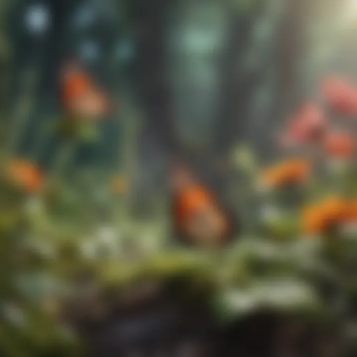 Butterflies fluttering in a garden
