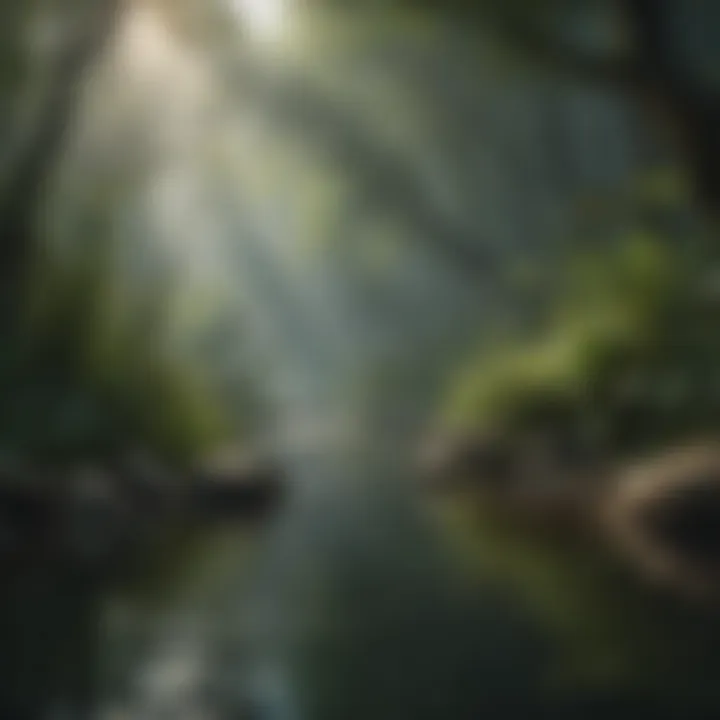 An illustration of a healthy freshwater ecosystem with plants and animals