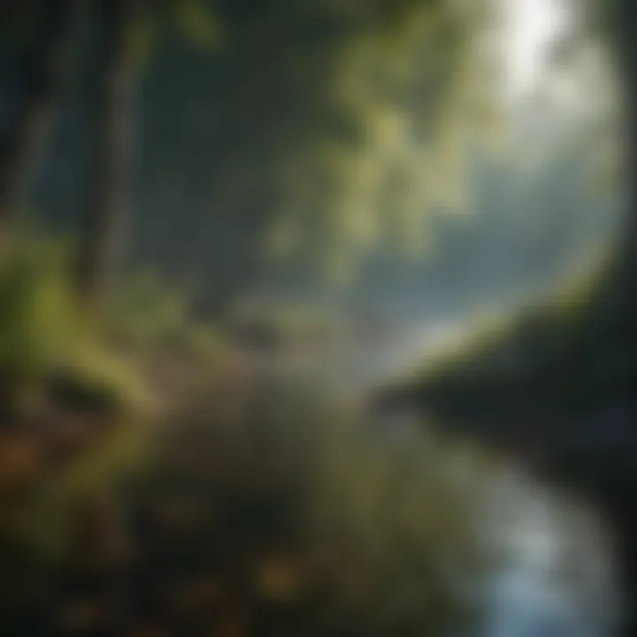 A vibrant freshwater lake teeming with diverse aquatic life
