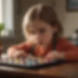 Illustration of a child engaged in a memory matching brain game