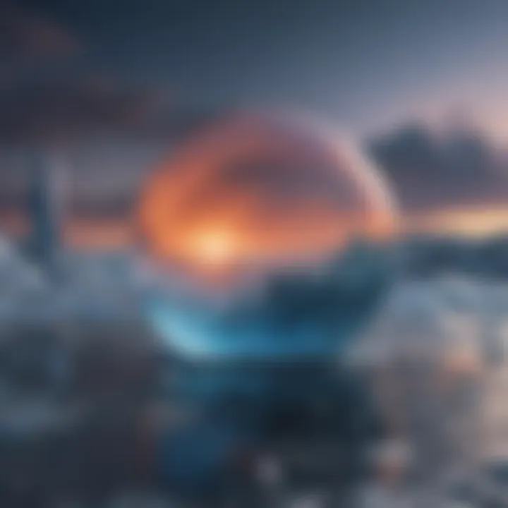 Illustration of a planet covered in icy landscapes and glowing auroras