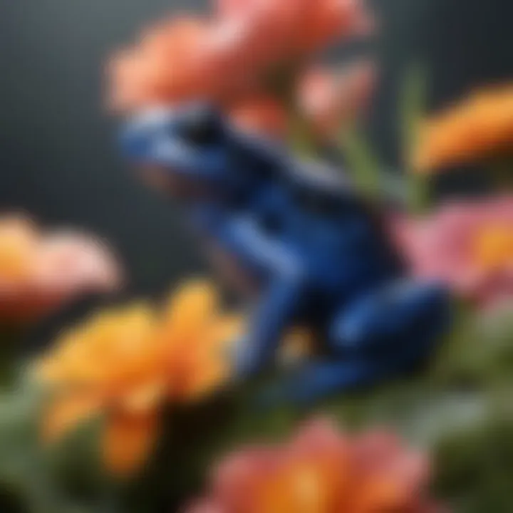 Poison Dart Frog Perched Amongst Exotic Flowers