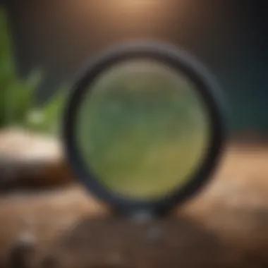 A magnifying glass examining filter residues.