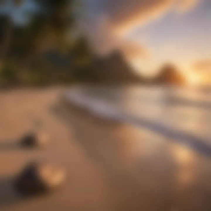 A serene beach scene at sunset, highlighting the natural beauty of American Samoa