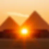 The grandeur of ancient Egyptian pyramids under a golden sunset