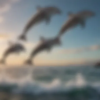 Illustration of a group of playful dolphins leaping in the ocean