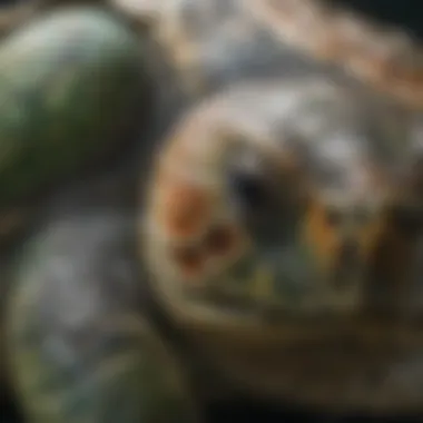 Close-up of the intricate shell pattern of a green sea turtle