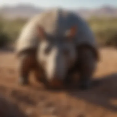 An Armadillo in Its Element Armadillo emerging from its burrow, highlighting its natural behavior.