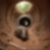 Intricate structure of an armadillo burrow showcasing its winding tunnels.