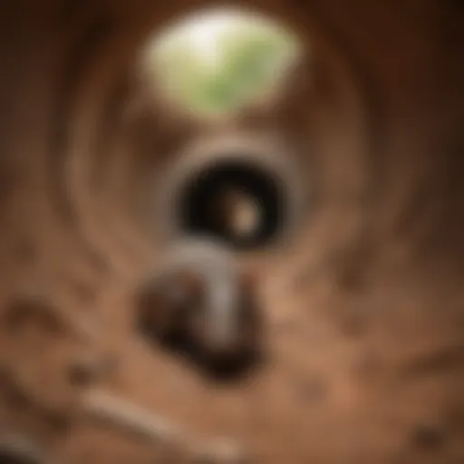 Intricate structure of an armadillo burrow showcasing its winding tunnels.