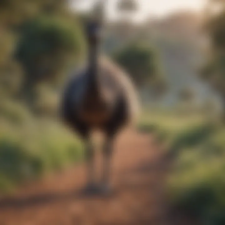 A majestic emu strolling through a lush landscape