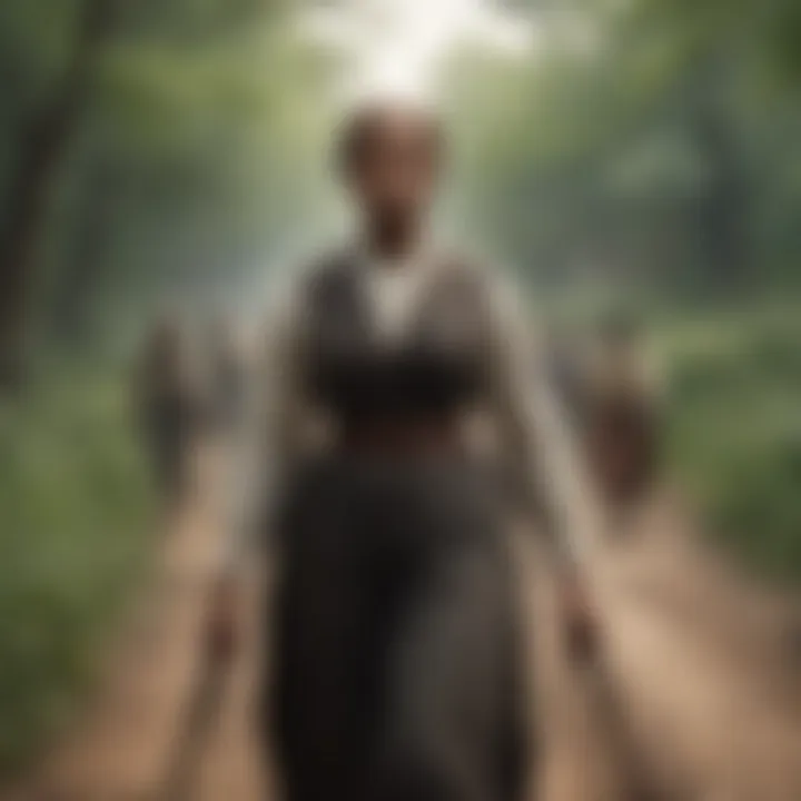 Illustration of Harriet Tubman guiding slaves to freedom through the Underground Railroad