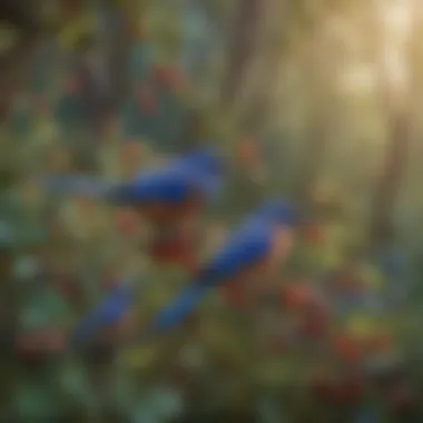 Blue birds feeding on berries