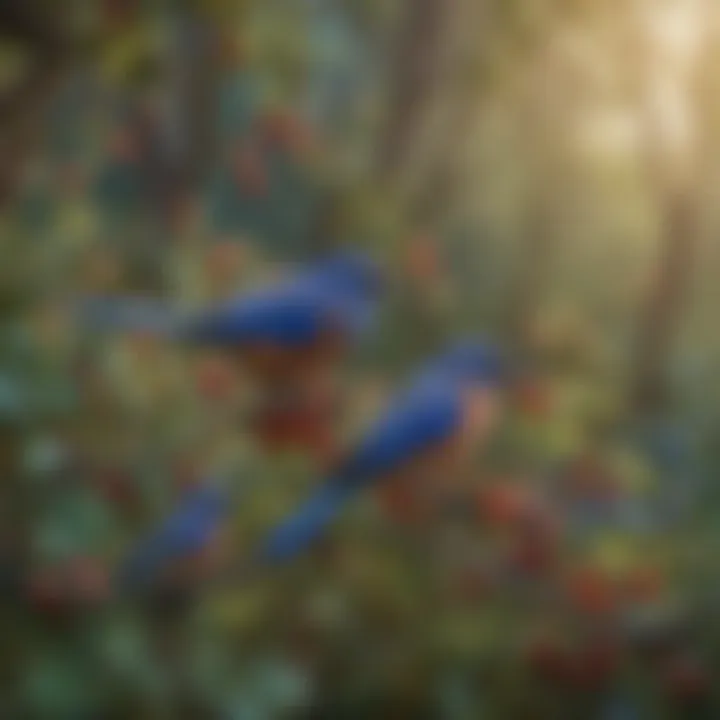 Blue birds feeding on berries