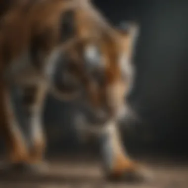 Close-up of tiger's powerful striped hind legs in motion