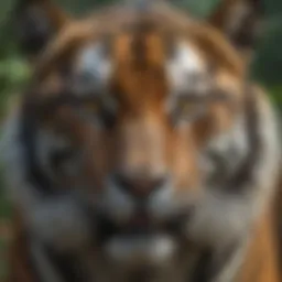 Majestic tiger with piercing gaze in dense jungle