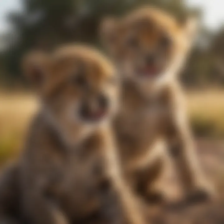 A cheetah cub playing with its siblings