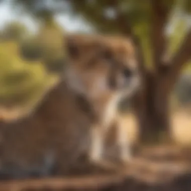 A cheetah resting in its natural habitat under a tree