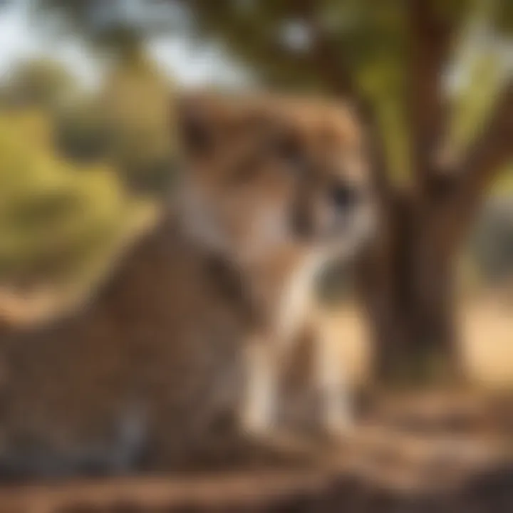 A cheetah resting in its natural habitat under a tree