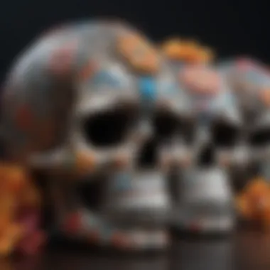 Traditional sugar skulls designed with intricate patterns and colors